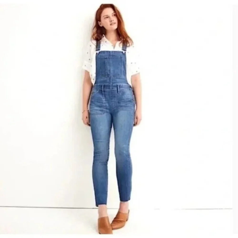 MADEWELL Blue Denim Skinny Overalls Size XXS Kemp Wash $148 Casual High Waist